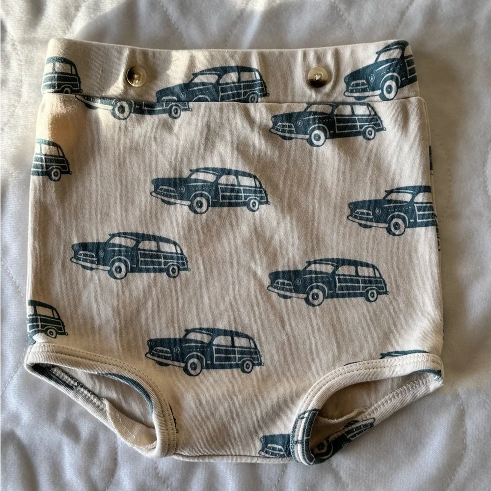 Kate Quinn Organic Cotton Baby Bloomer Shorts – 18–24 Months – Vintage Car Print